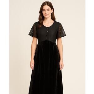 Vintage 1990s Ms. Choice Black Lace & Velvet Maxi Dress Made in USA large